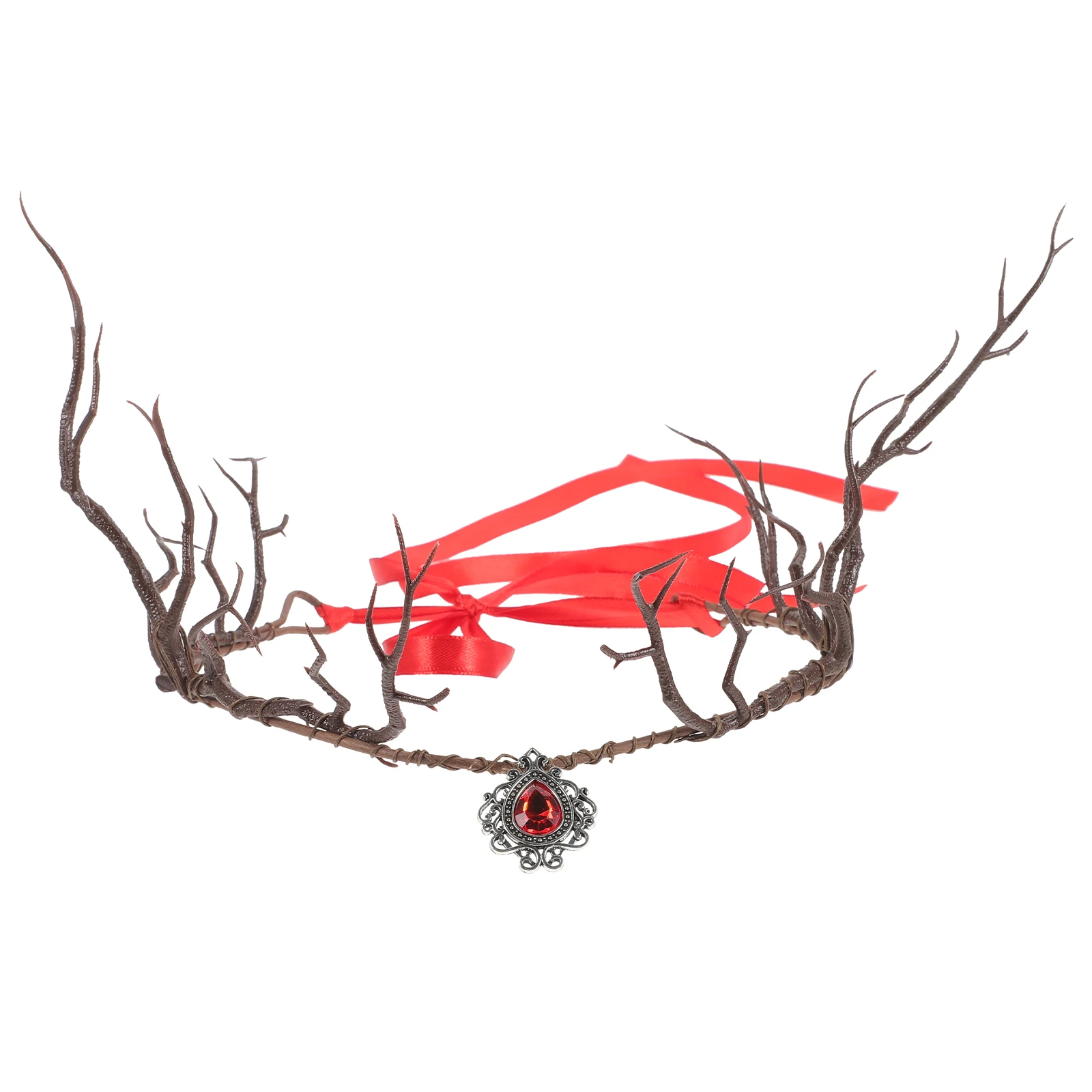 

Artificial Branch Crown Headb Brown Branch Red Gemstone Forehead Decor Women Girl Crown Headpiece Photo Prop Lightweight Durable
