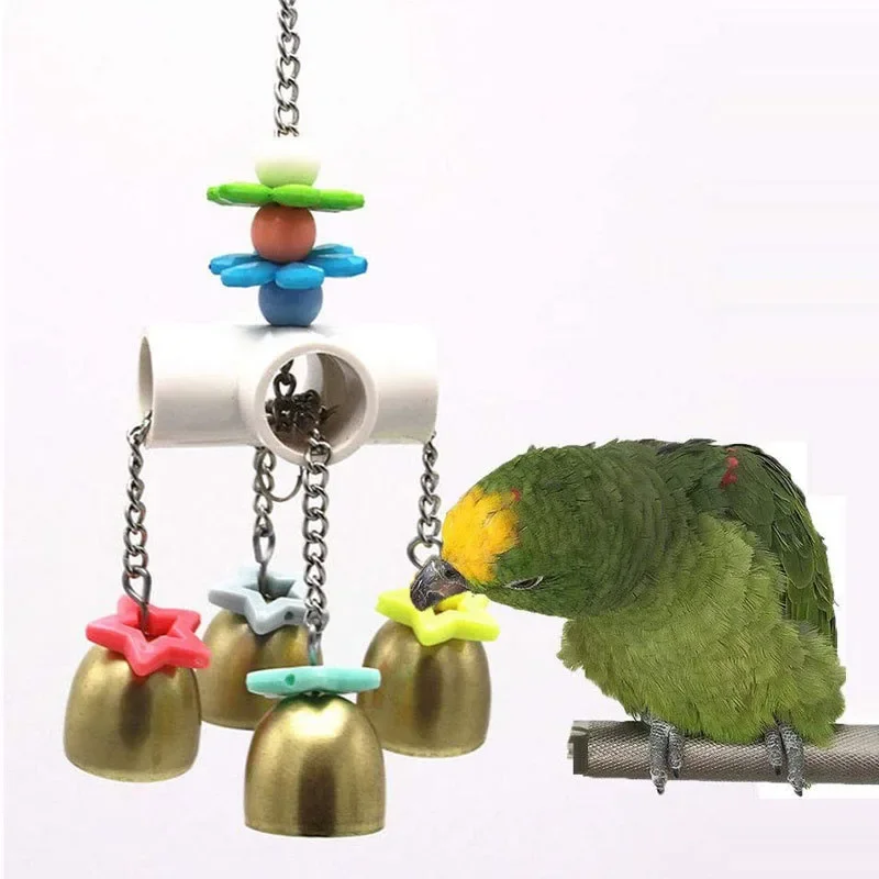 Brass Bell Pet Parrot Toy Bird Swing Exercise Grinding Biting Toys Pet Parrot Macaw Hammock Bird Toy with Bell