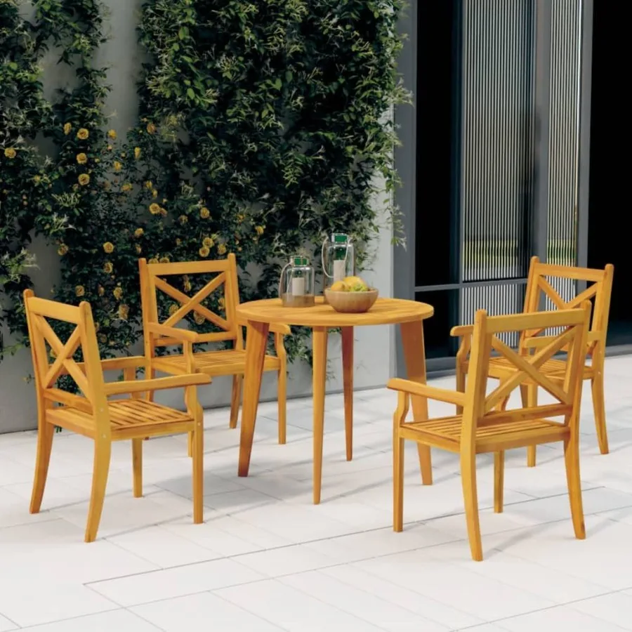 

5 Piece Patio Dining Set Solid Wood Acacia