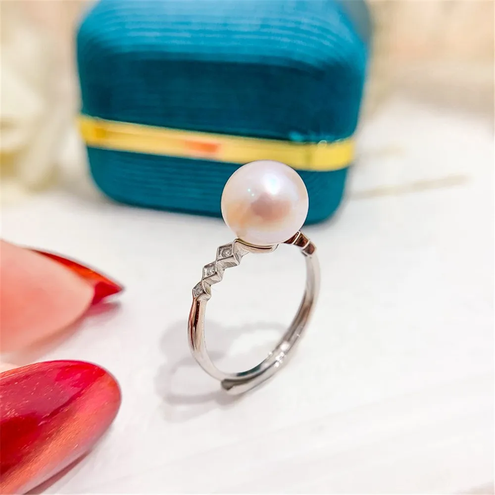 DIY Pearl Accessories S925 Sterling Silver Ring Empty Holder Edition Finger Ring Silver Jewelry Holder Female Fit 7-10mm Beads