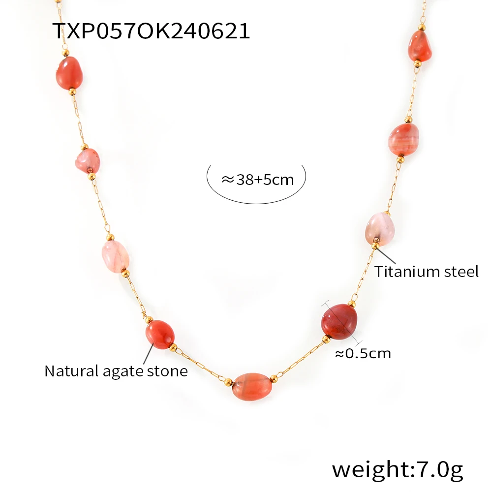 Trendy Gorgeous Nature Stones Stainless Steel Necklace Bracelet Set for Women Casual Collar Chain Charm Female Jewelry