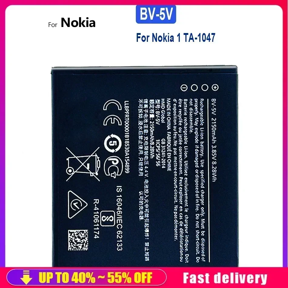 Rechargeable Mobile Phone Batteries BV-5V BV5V For  Nokia 1 Nokia1 TA-1047 2125mAh Smartphone Portable Battery