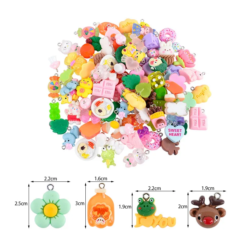 10/20pcs Mix Style Cute Cartoon Flower Animal Resin Pendant for DIY Ornaments Jewelry Hair Clip Making Accessories Kids Favors