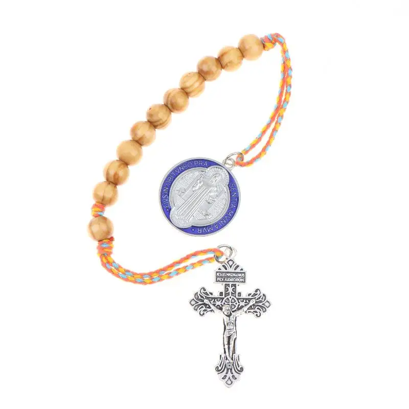 Handmade Brown Wood St. Benedict Rosary W/ Medal Prayer: 1 PCS Religious Gift Desk Men Women