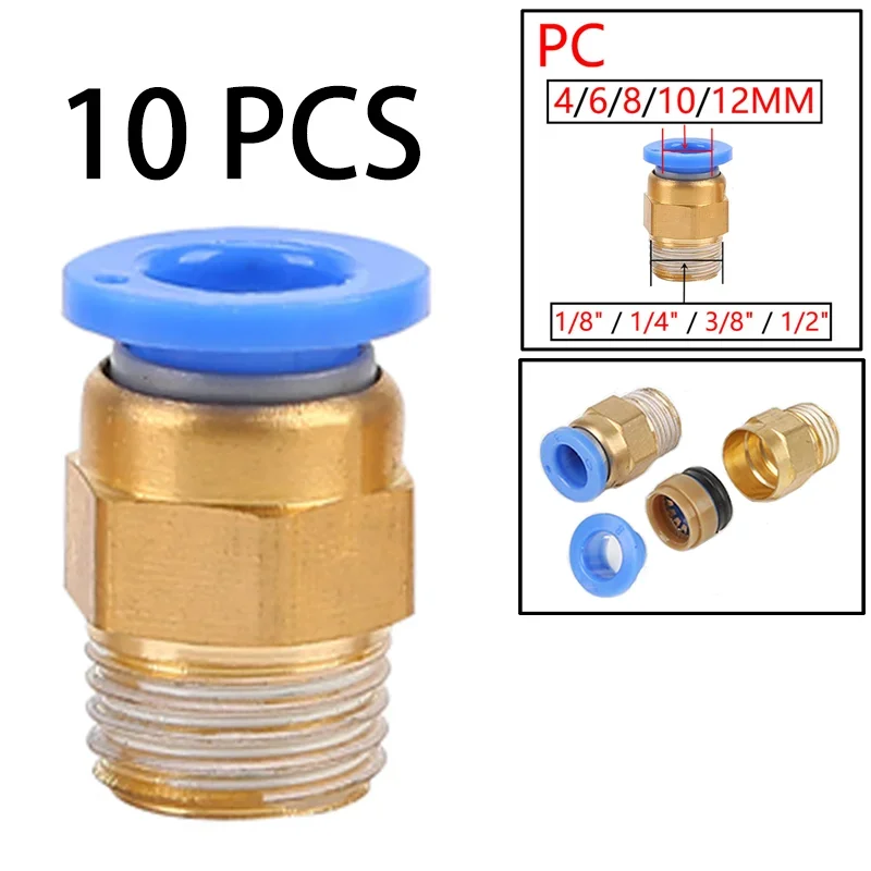 10 SZTUK Pneumatyczne złącze pneumatyczne PC 4mm 6mm 8mm 10mm 12mm Gwint 1/4" 1/8" 3/8 1/2 Złączki węża Szybkozłączki rurowe