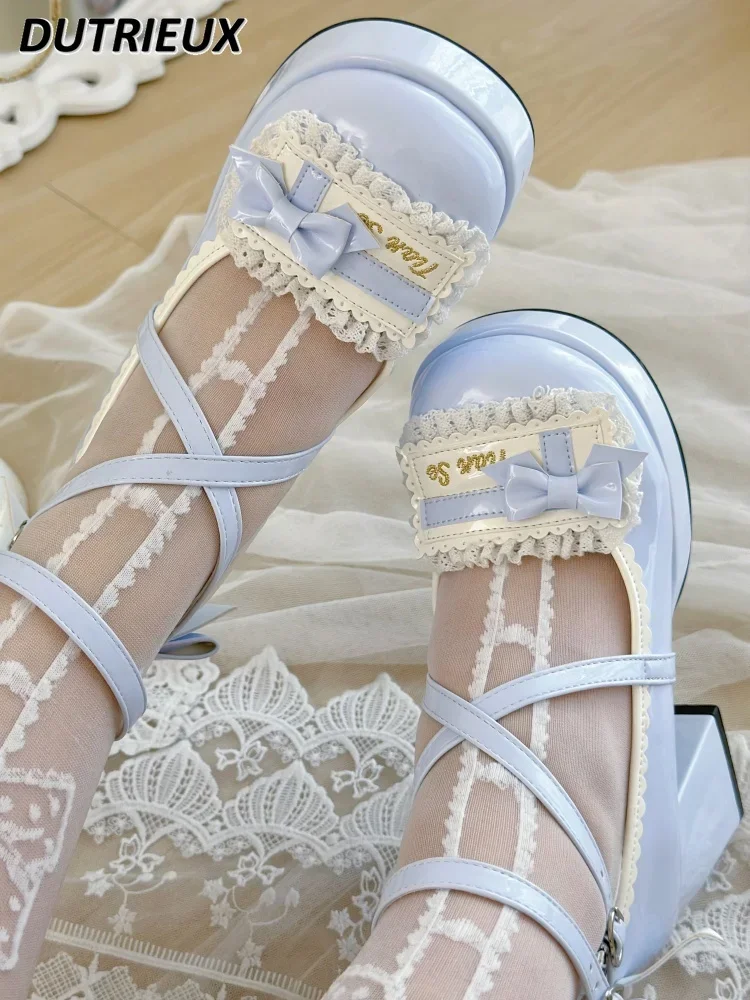 

Sweet Cute Lolita Japanese Style 2024 New Elegant High Heel Shoes Girl Bow Casual Princess Women's Pumps Spring Autumn