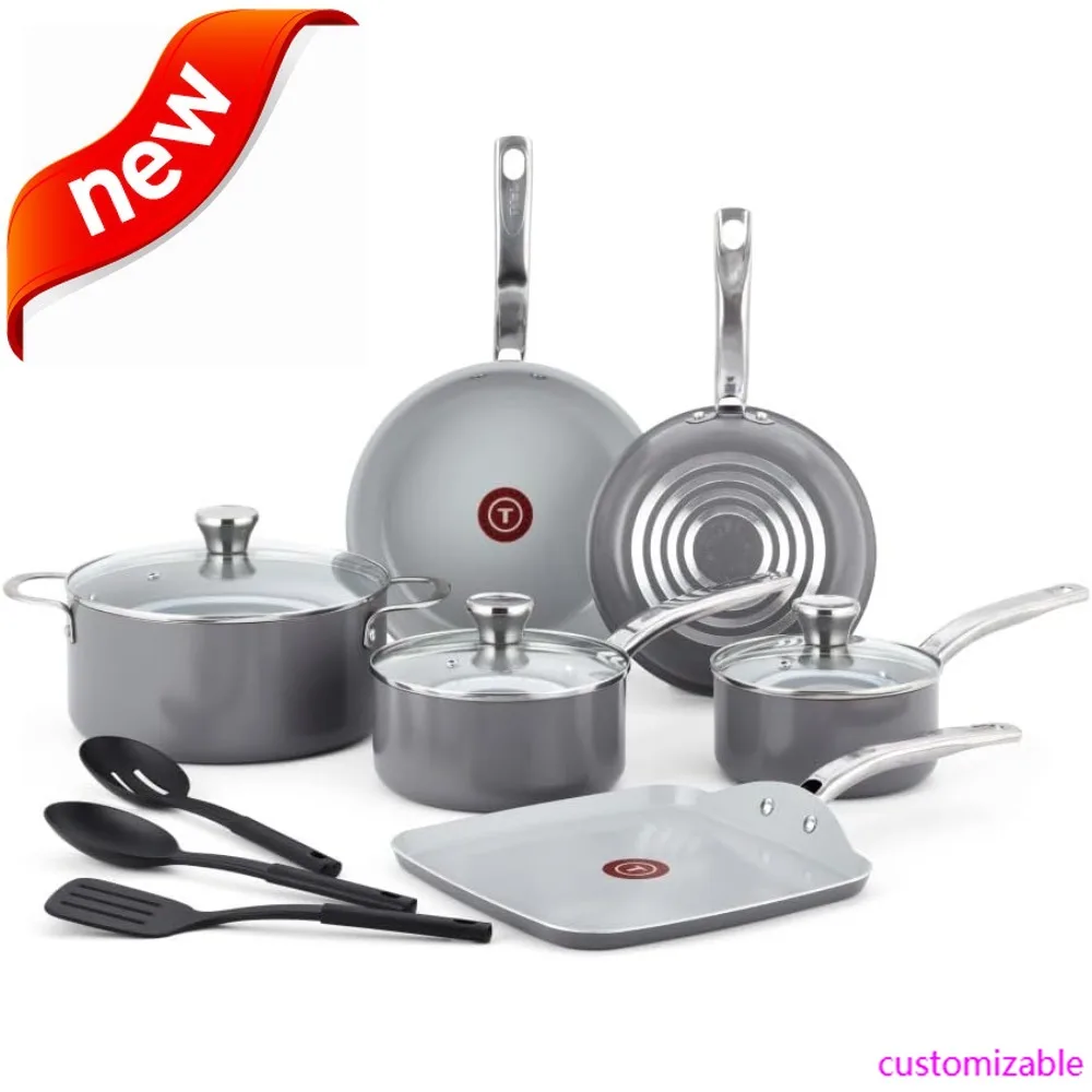 

НОВЫЙ набор посуды T-fal Fresh Gourmet из переработанной керамики с антипригарным покрытием, 12 предметов, сейф для бройлеров в духовке 500F, сейф для крышек 350F, кухонная кулинария