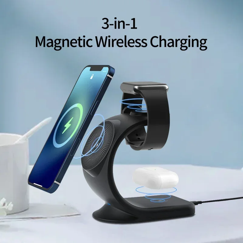 2025 3 in 1 Magnetic Wireless Charger for Smart Phone 5-15W Wireless Charging Station for Watch/Earphones Phone Holder/Bracket