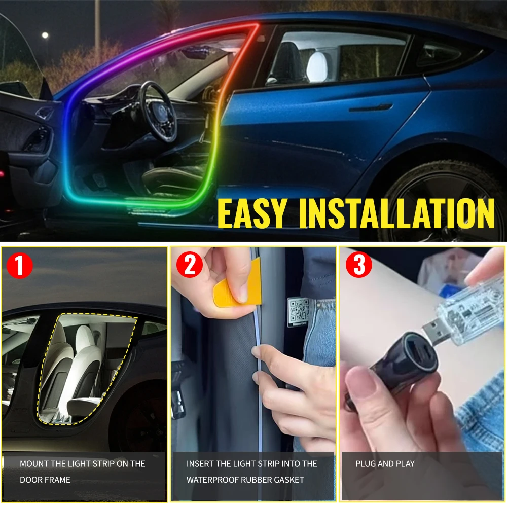 

Dreamcolor Ambient Lighting Car Led Lights Interior Wireless APP USB Acrylic Led Strip Light For Car Door Sill Frame Warning