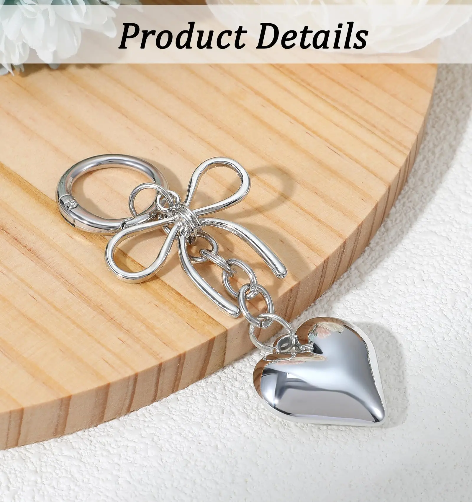 Bag Charm Silver, Metal Purse Charms for Handbags Silver, Women, Girls, Purse Charms for Handbags Silver,Heart Bag Charms Silver