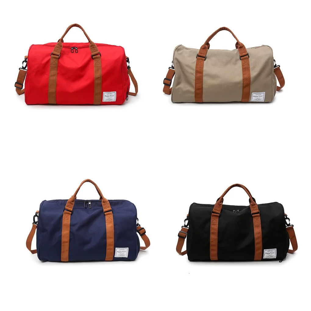 Travel Tote Women Men Handbag Oxford Cloth Zipper Closure Sports Waterproof Adjustable Shoulder Bag Casual Red