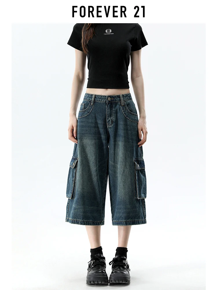 Jeans de Trabajo Estilo Americano Vintage con Múltiples Bolsillos, Jeans de Pierna Recta Holgados para Mujer, Verano, Nuevo, Forever 21
