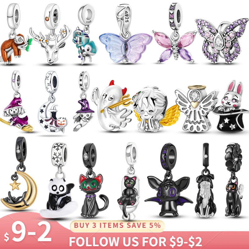 Charm plata 925 original halloween Butterfly Angel& kitty charm shoes beads Fit Original 925 Pan Bracelet jewelry for women