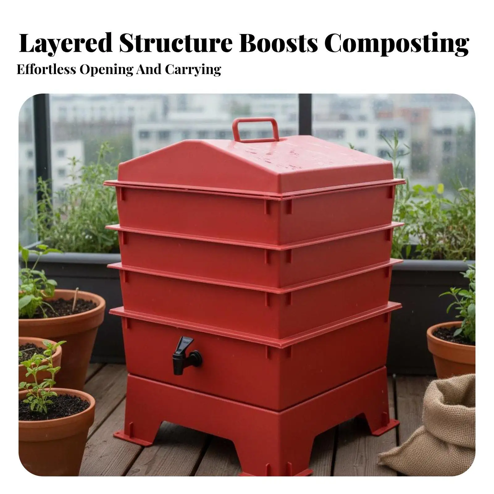 Multi Layer Compost Bin for Making Compost with Worms Garden Composter Outdoor Space Saving Vertical Design