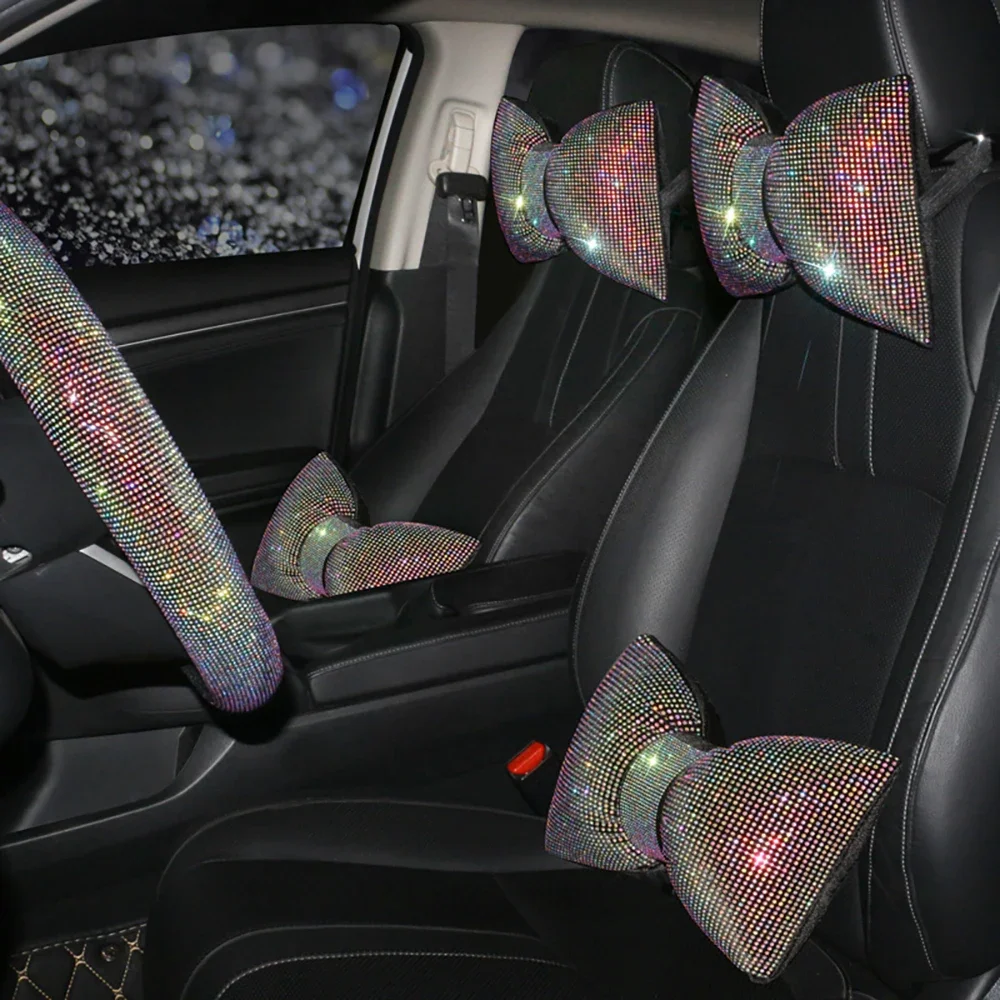 Bling Diamant Kristall Strass Bowknot Auto Kopfstütze Kissen Auto Kristall Kissen Unterstützung Kopf Unterstützung Auto Zubehör für Frauen