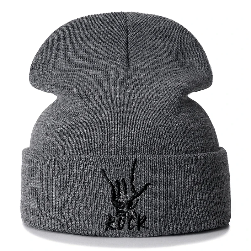 New LOVE ROCK Embroidery Casual Winter Hats For Men Women Warm Knitted Hat Solid Color Streetwear Beanie Hat Unisex Ski Hat