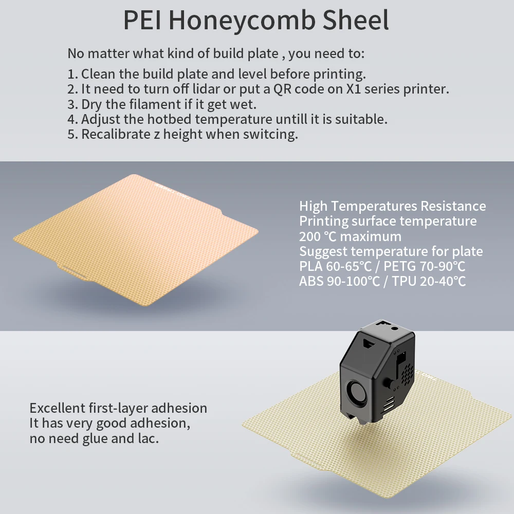 PEI Honeycomb Sheet 184/220/235/256/257/310mm Spring Steel Sheet for Bambu Lab P1P/P1S/X1/A1 mini Creality K1/K1C Ender3 Ender5