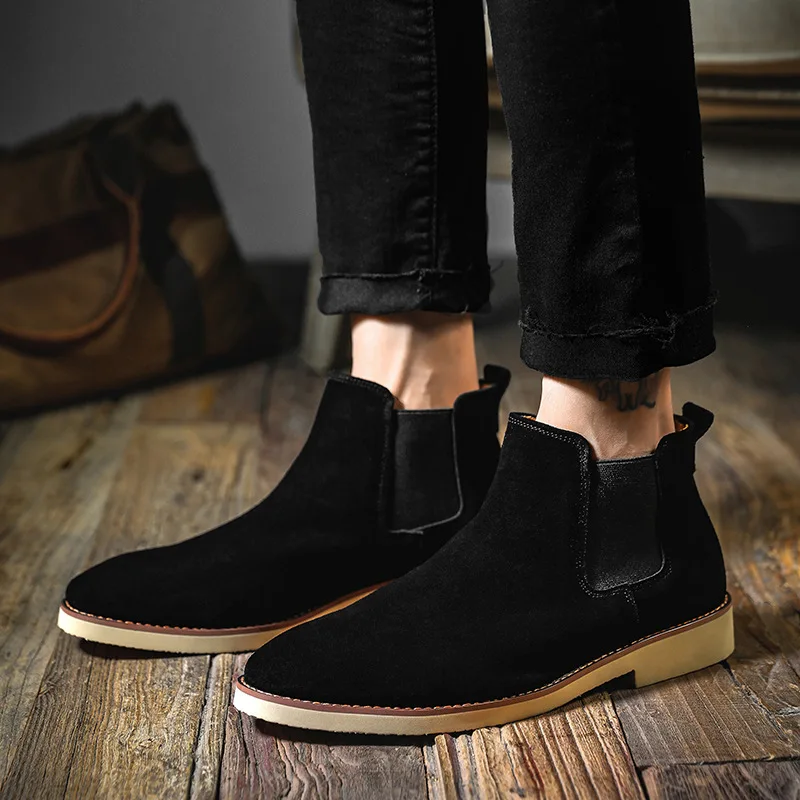 mens casual chelsea boots breathable cow suede leather shoes party prom dress cowboy ankle boot spring autumn short botas hombre