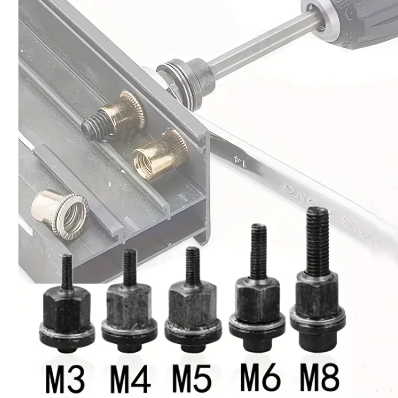 5pcs M3 + M4 + M5 + M6 + M8 Hand Rivet Nut Gun Head Nuts Simple installation Riveter Rivnut Tool Accessory For Nuts