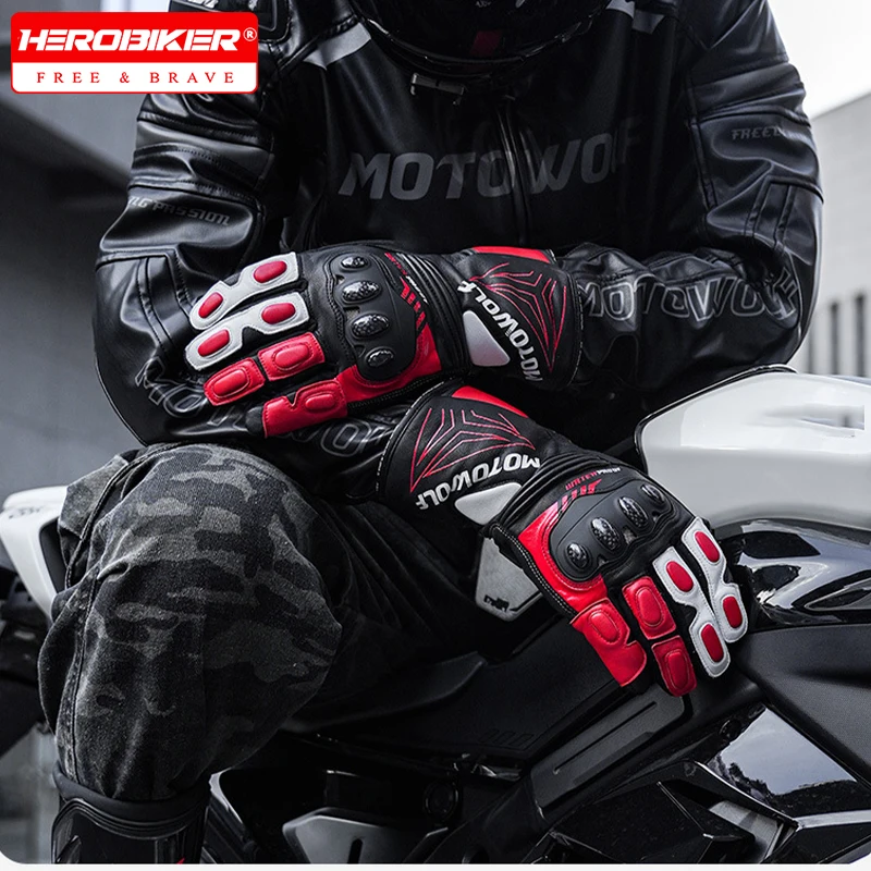 

Motorcycle Carbon Fiber Protective Shell Riding Gloves Anti-drop Winter Warm Gloves Water-proof with Fleece Lining Long Gloves