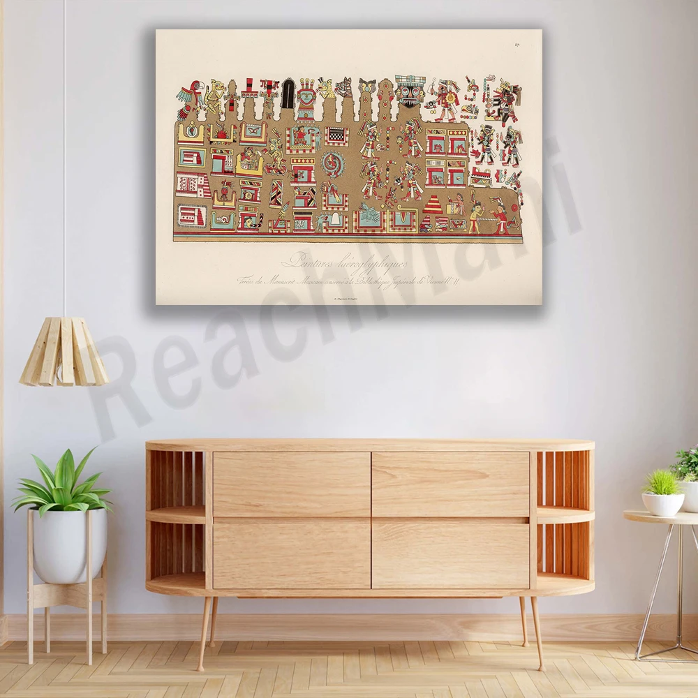 Aztec Nahuatl writing hieroglyphics symbols south america native history antique art poster canvas print illustration