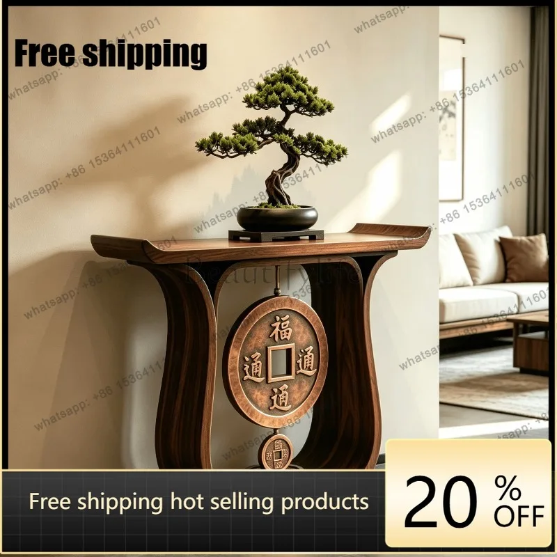 YJ New Chinese Solid Black Walnut Console Table 2026 New Auspicious Narrow Long Entryway Table Hallway End View Display Stand