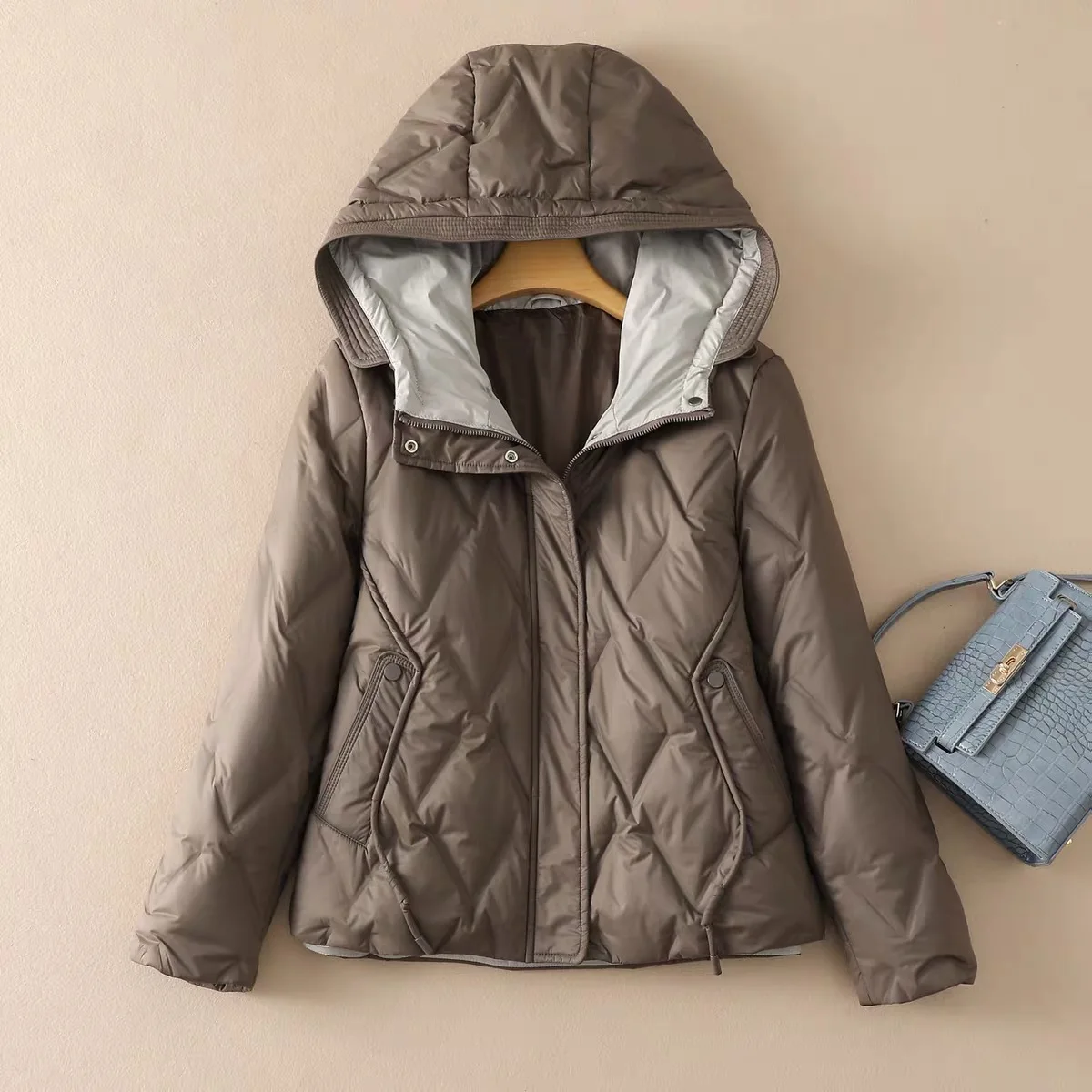 Winter Warm Zipper Waterproof Parker Jacket Female Lightweight Hooded Down Jacket Women White Duck Down Drawstring Outwears