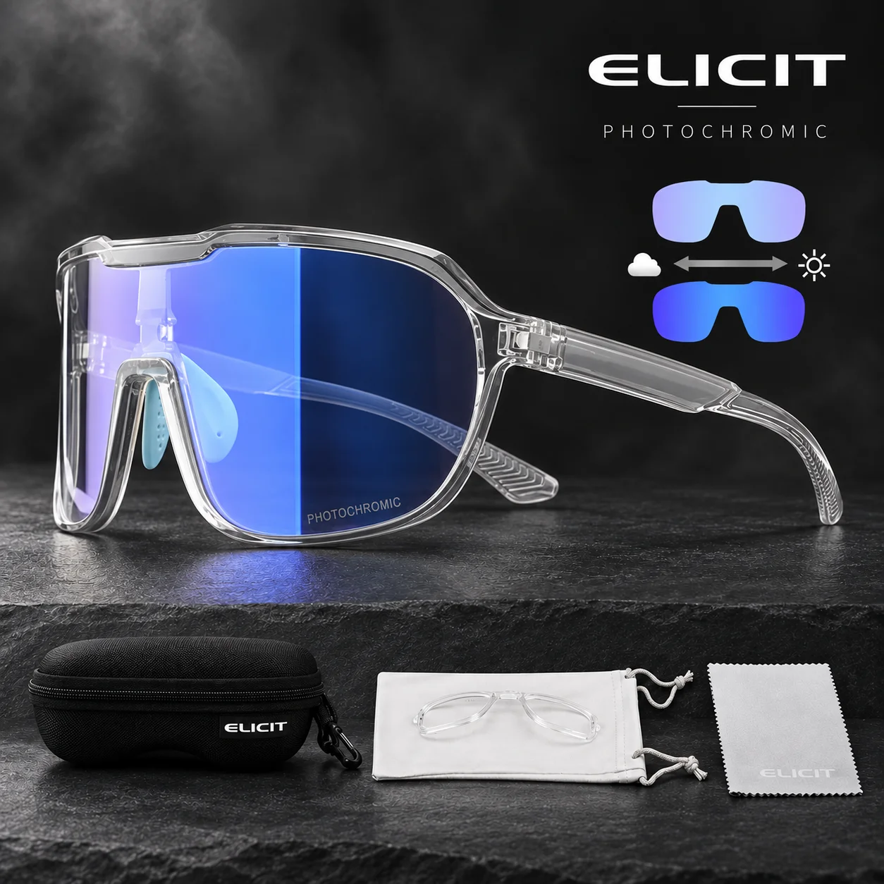 ELICIT New Men's UV400 Photochromic Cycling Sunglasses Women Sports Running Eyewear for Men Glasses Road Bike Bicycle Goggles