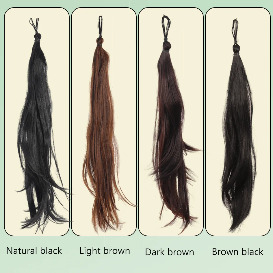 ربطة عنق صناعية مجعدة على شكل ذيل حصان 16 بوصة/22 بوصة، عصابة رأس مرنة، إكسسوار شعر نسائي، شعر مستعار على شكل ذيل حصان مزدوج من لولي، قطعة تمديد