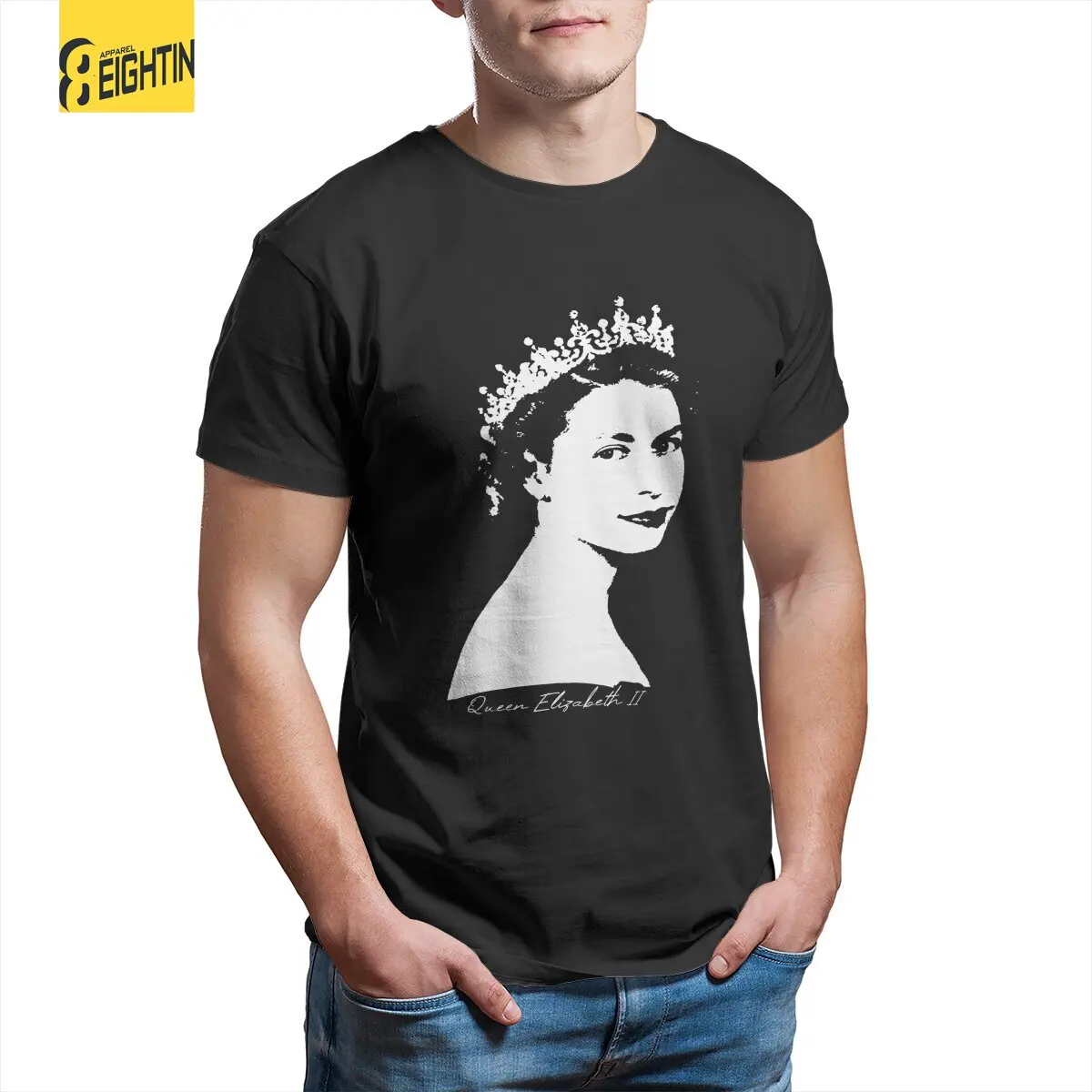 Queen Elizabeth II Retro Men's T Shirts Jubilee Platinum Humorous Tees Short Sleeve Round Collar T-Shirts Pure Cotton Clothes