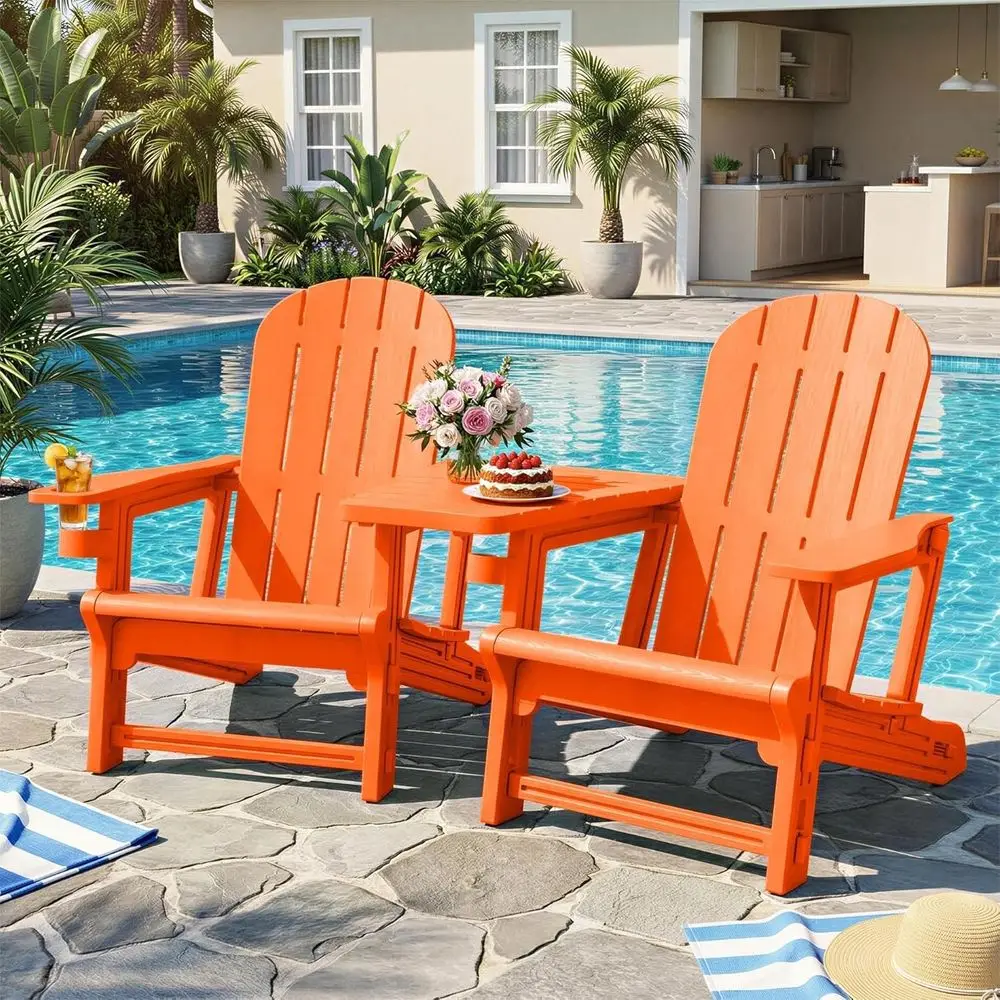 

Weather-Resistant 2-Piece HDPE Outdoor Adirondack Chair Set with Detachable Table, Wood-Like Texture, Cup Holder, Ideal for Pati