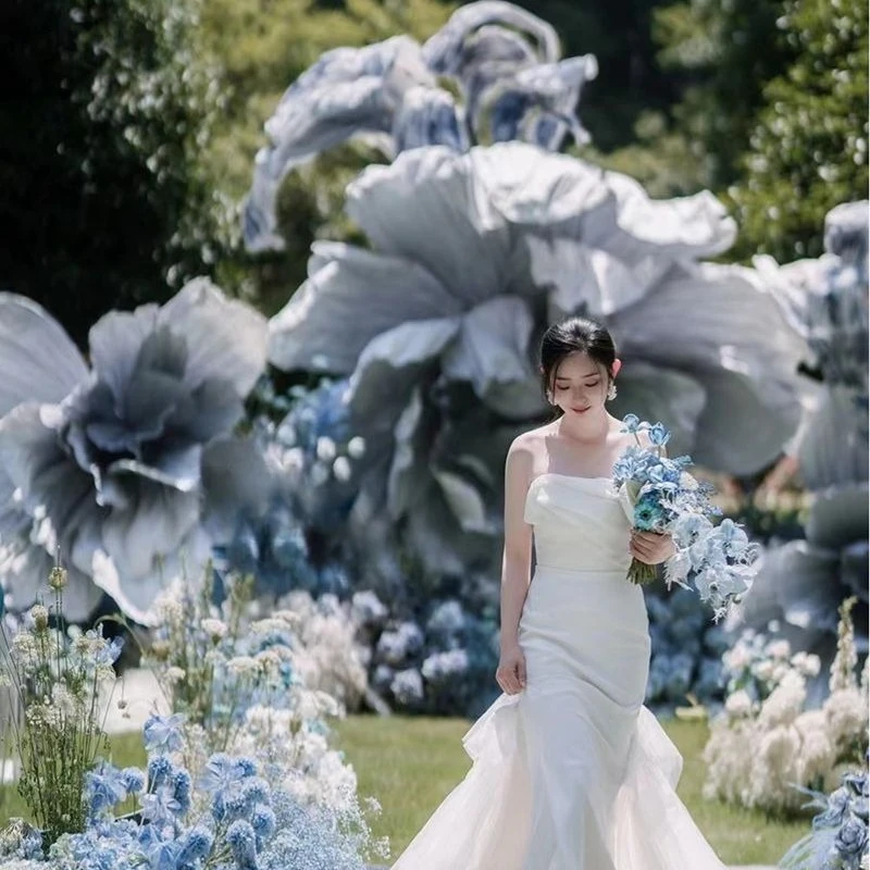 

New high-end wedding haze blue custom props stage background giant paper art flower decoration