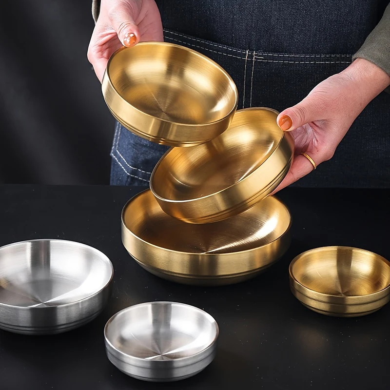 304 Stainless Steel Rice Bowl Korean-Style Insulated For Children To Eat And Drink Soup Commercial Golden Cuisine Pickles Bowls