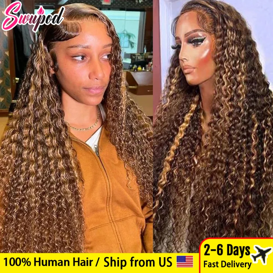 

250% Piano Highlight Ombre Wig 30/36 Inch 13x6 Hd Lace Frontal Wig Water 13x4 Front Deep Kinky Curly Remy Human Hair Glueless