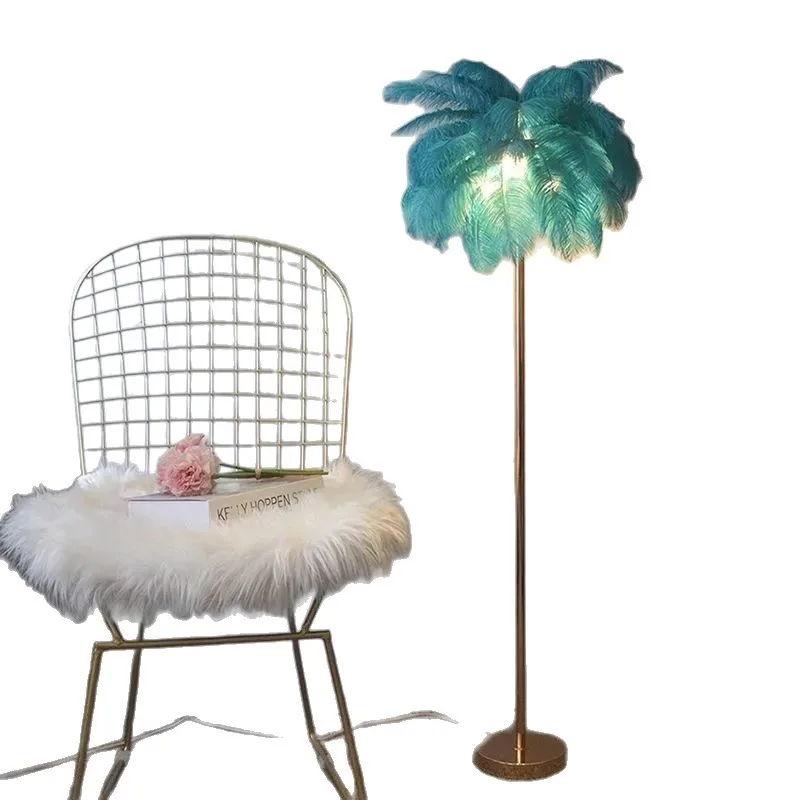 

Feather floor living room ostrich atmosphere vertical lamp bedroom bedside light luxury live stream creative desk