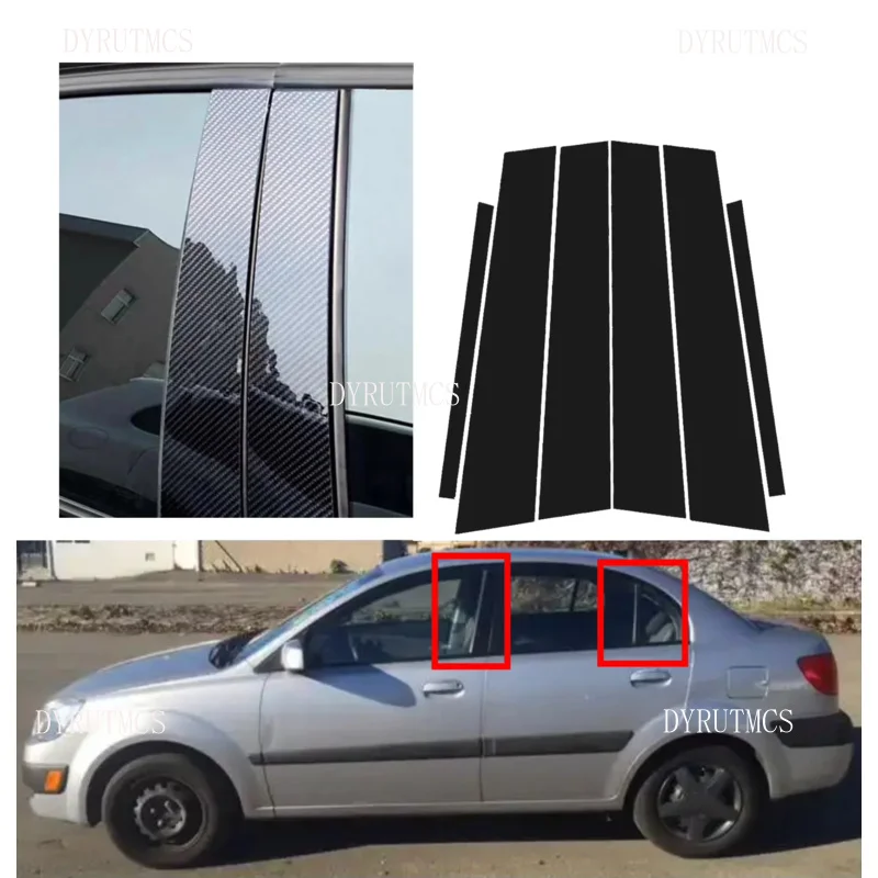 

6pcs Glossy Black Pillar Post Fit For Kia Rio 2 JB 2007-2010 Window Door Column BC Mirror Effect Cover Trim Car Stickers