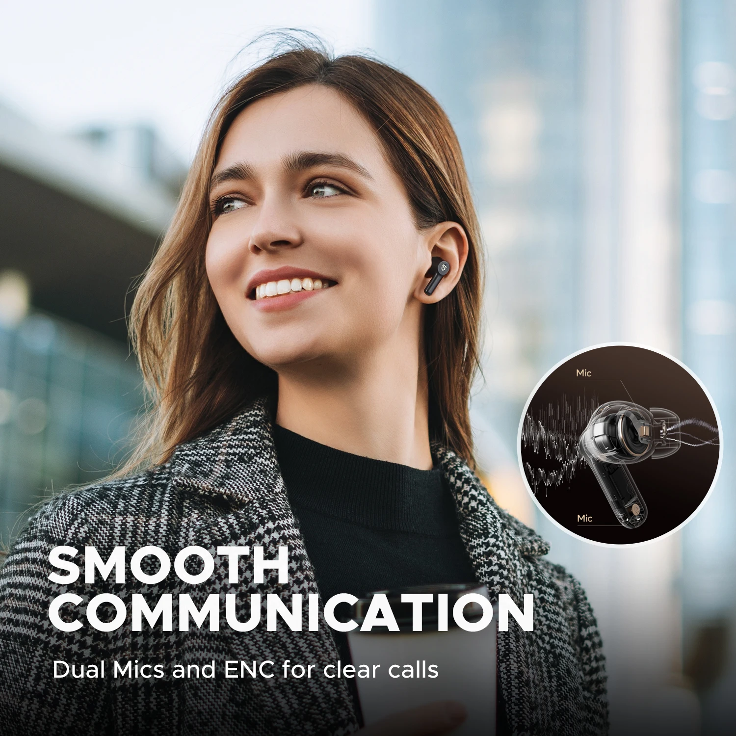 SOUNDPEATS-auriculares inalámbricos Life3, cascos con Bluetooth V5.3, micrófono Dual y tecnología ENC para llamadas claras