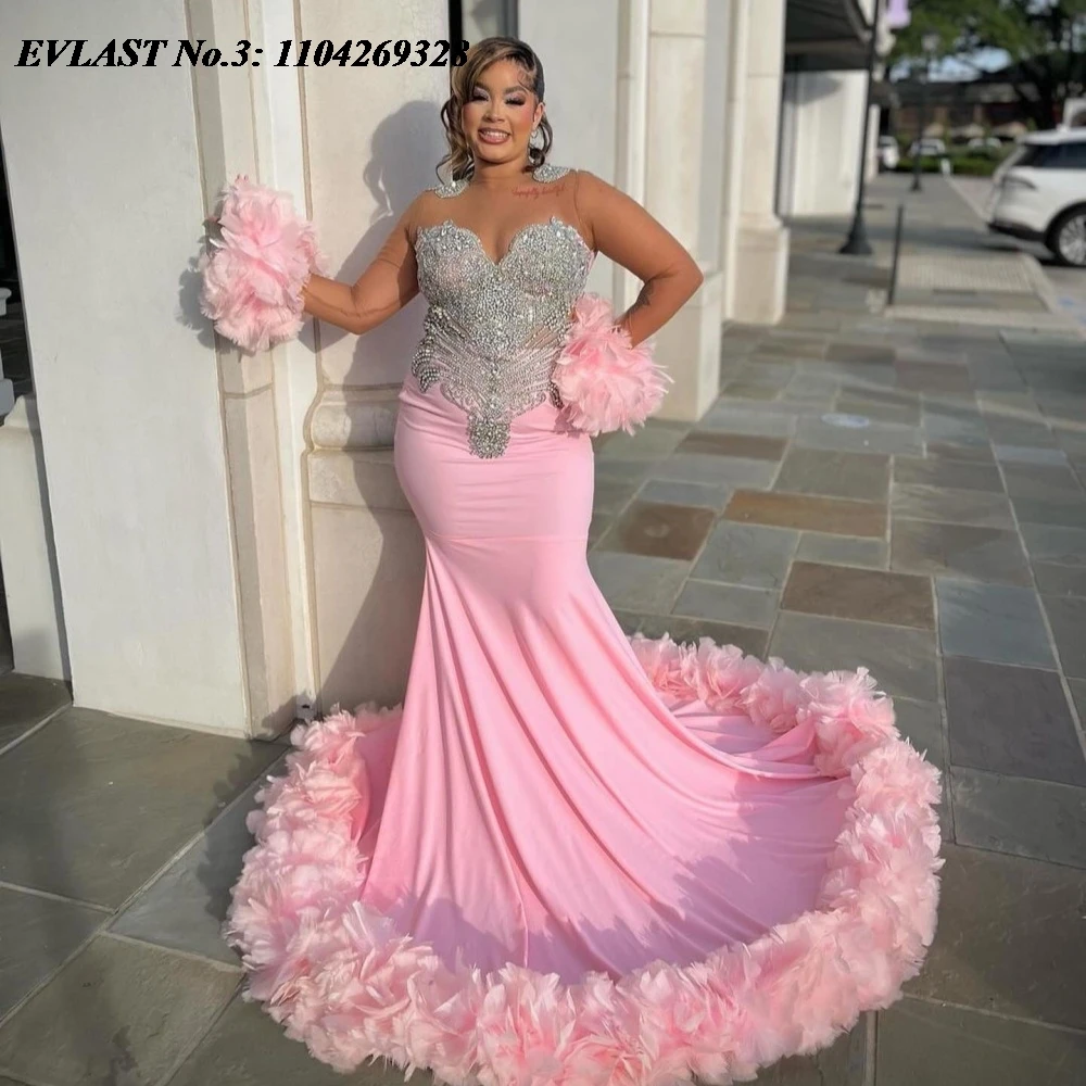 

Индивидуальное блестящее розовое платье-русалка EVLAST для выпускного вечера, расшитое цветами и кристаллами, для африканских девушек, вечернее платье E3P710