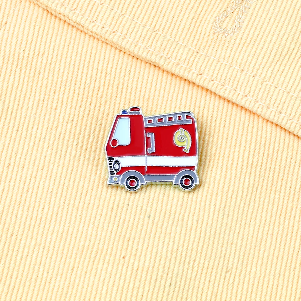 Creative Mini Fire Truck Enamel Pin Kids Cartoon Car Brooch High Quality Lapel Pin Badges Backpack Decoration Jewelry Gift New