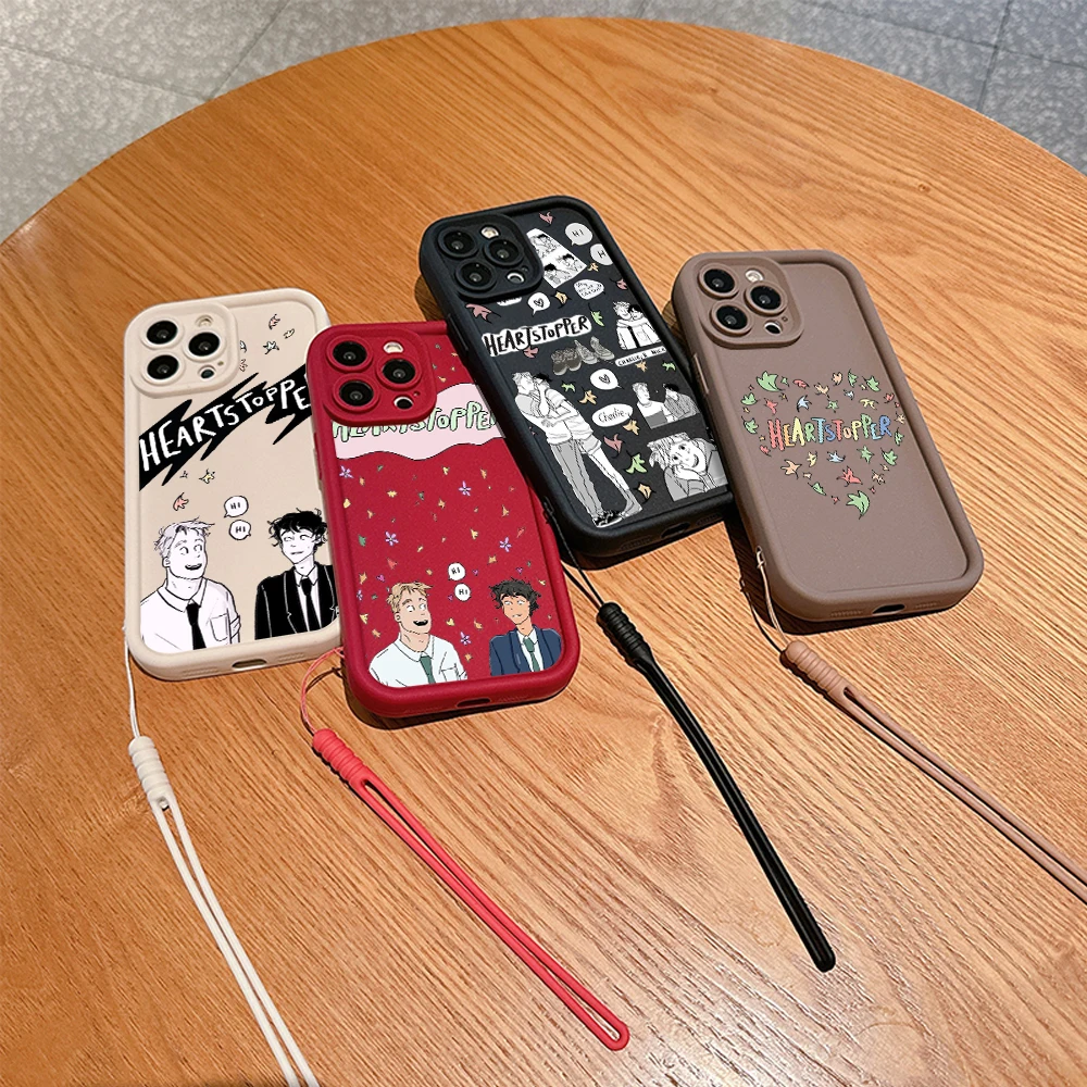 Cartoon Heartstopper Phone Case for IPhone 15 14 13 12 11 Pro Max Mini XR XS X 7 8 Plus Soft TPU Back Cover With Hand Strap