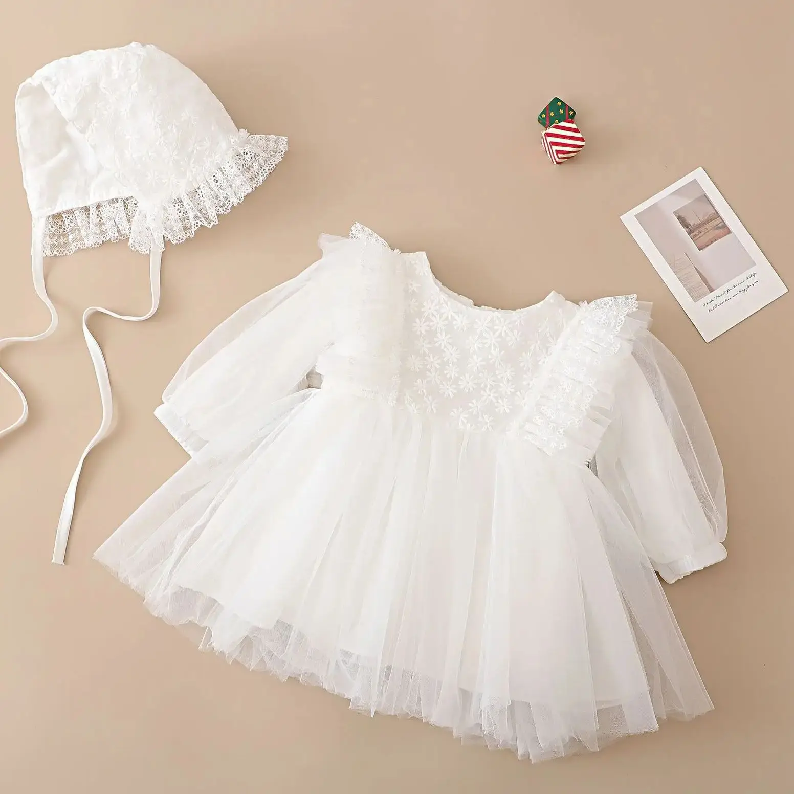 Baby Birthday Dress Infant Christening Dresses Kid Princess Wear Tulle Girl Party Clothing Long Sleeve 3-24 Months