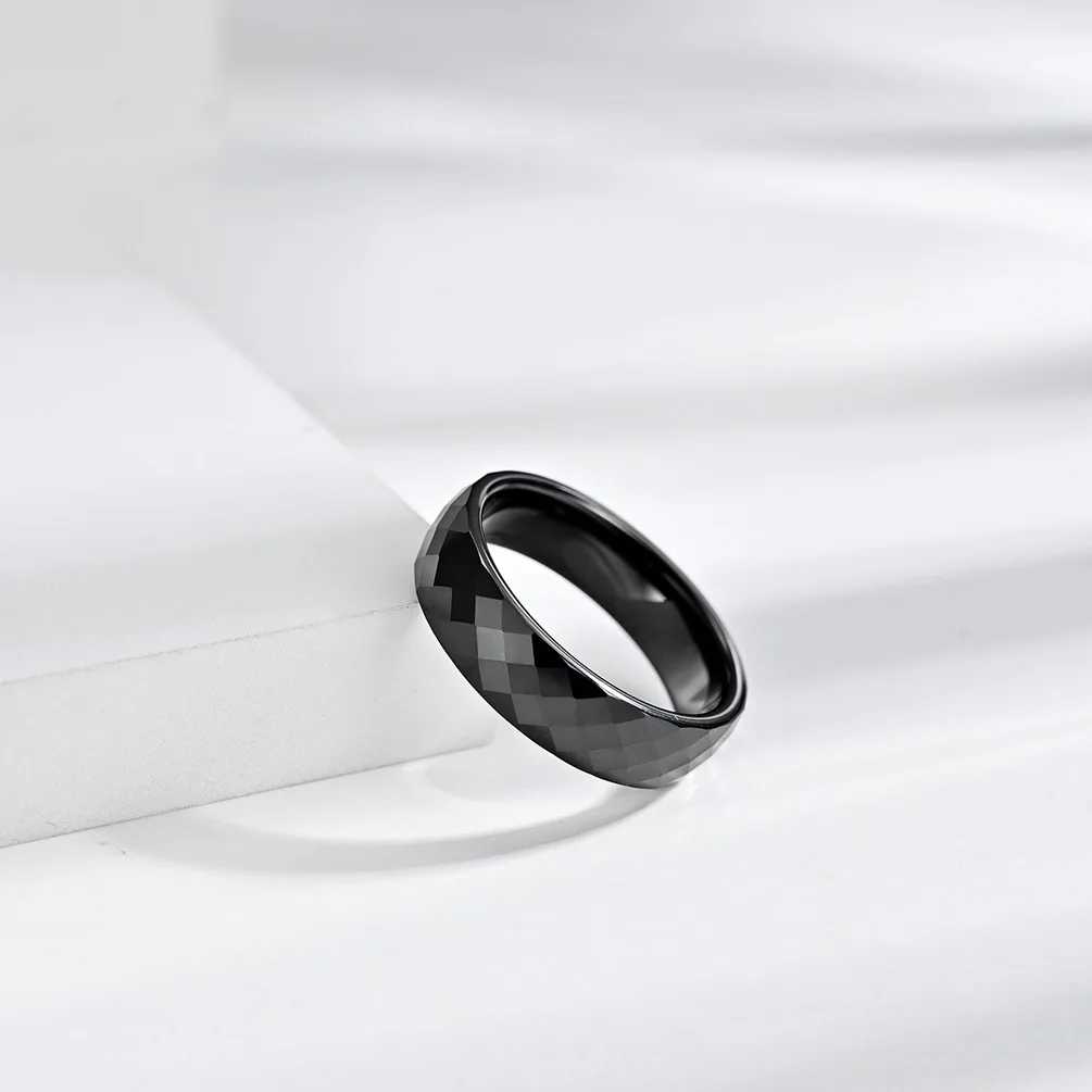 Men Women\'s Ceramic Ring Reflection Line Black Ring Jewelry Engagement Wedding Promise Band