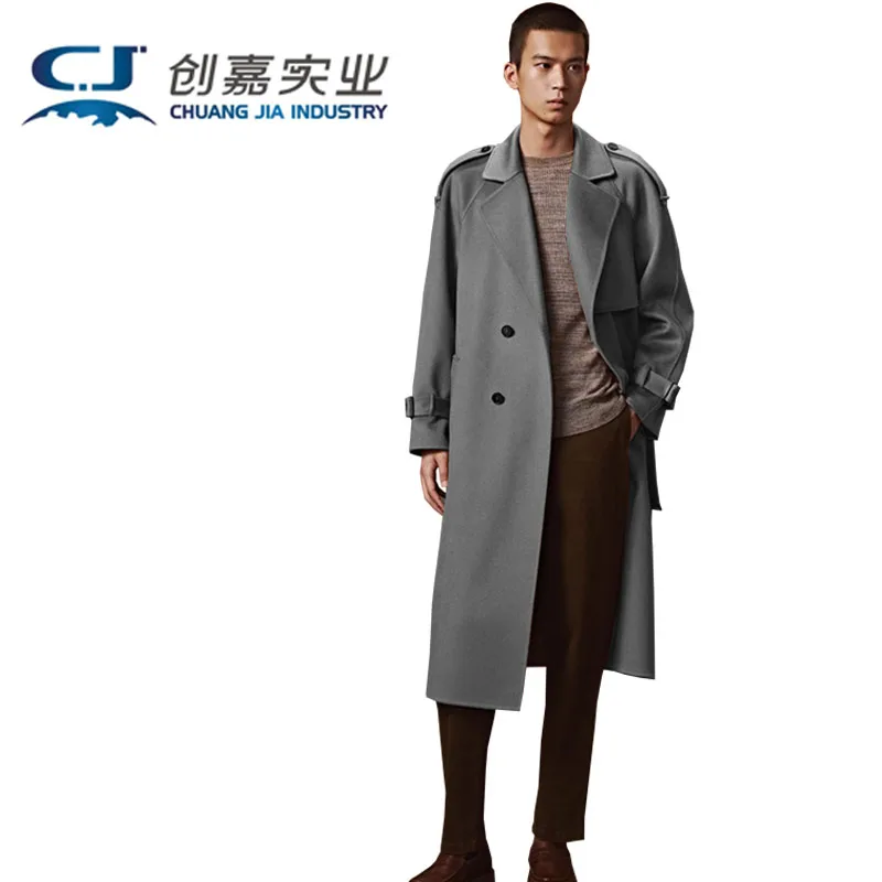 Luxury Autumn Winter Men's Double-faced Cashmere Coat Camel Retro Elegance Long Lace-up Coat Soft and Smooth High-end Men's Wear