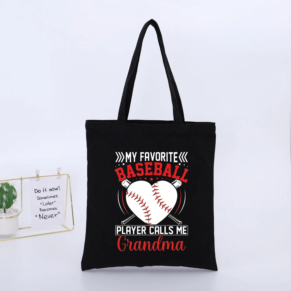Grandma's Baseball Heart Graphic Canvas Tote Bag, Casual Style for Daily Use and Sports Events