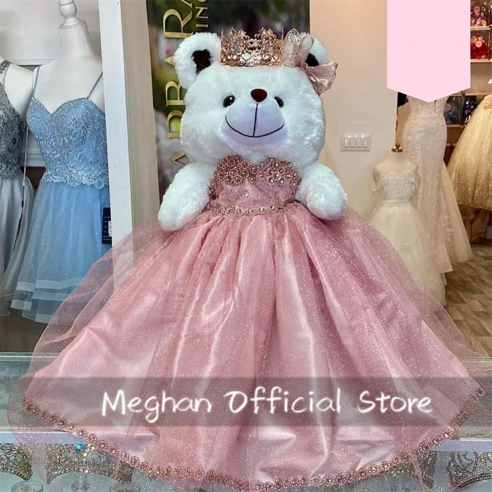 Pink Special Link Sweetheart Personalized Quinceanera Teddy Bear With Dresses Beaded Mini Quinceanera Dress Customized