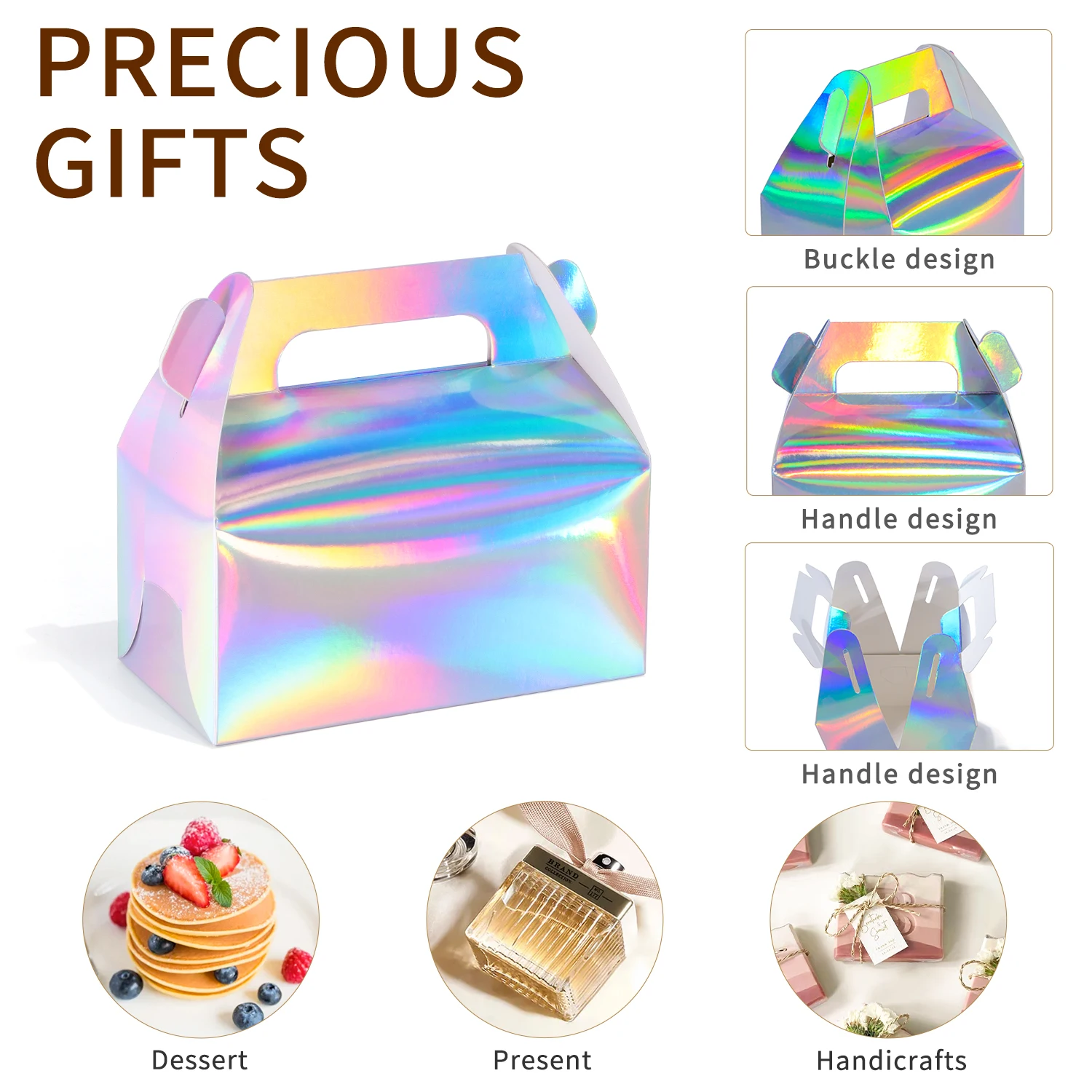 20pcs Laser gold silver cake packaging box white cowhide pink green blue dessert portable carton