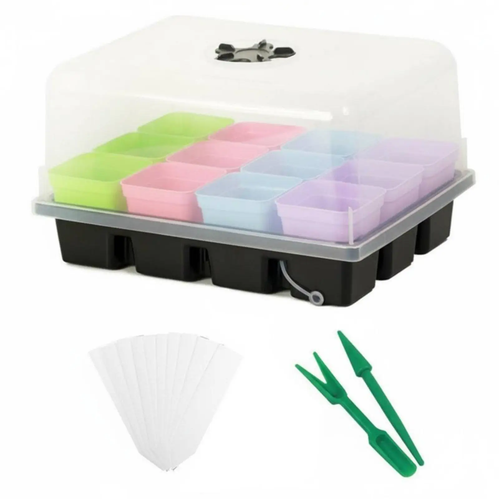 12 Gird Seedling Tray with Dome Transparent Lid Growing Kit Drainage Set of 12