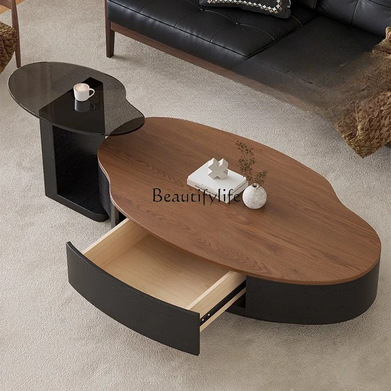 

yj7 Vintage Style Solid Wood Coffee Table for Living Room, Light Luxury Modern Home Use, Small Apartment Coffee Table