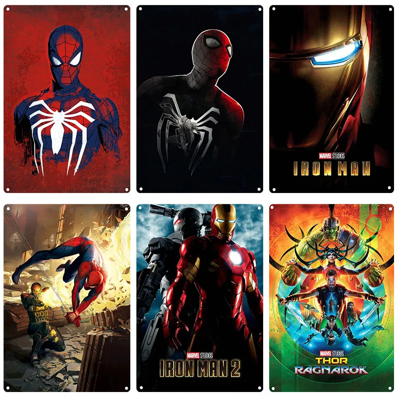 

Disney Avengers Spider Man Iron Man Metal Tin Sign Poster Vintage Metal Plate Tin Sign Plaque Man Cave for Bedroom Home Decor