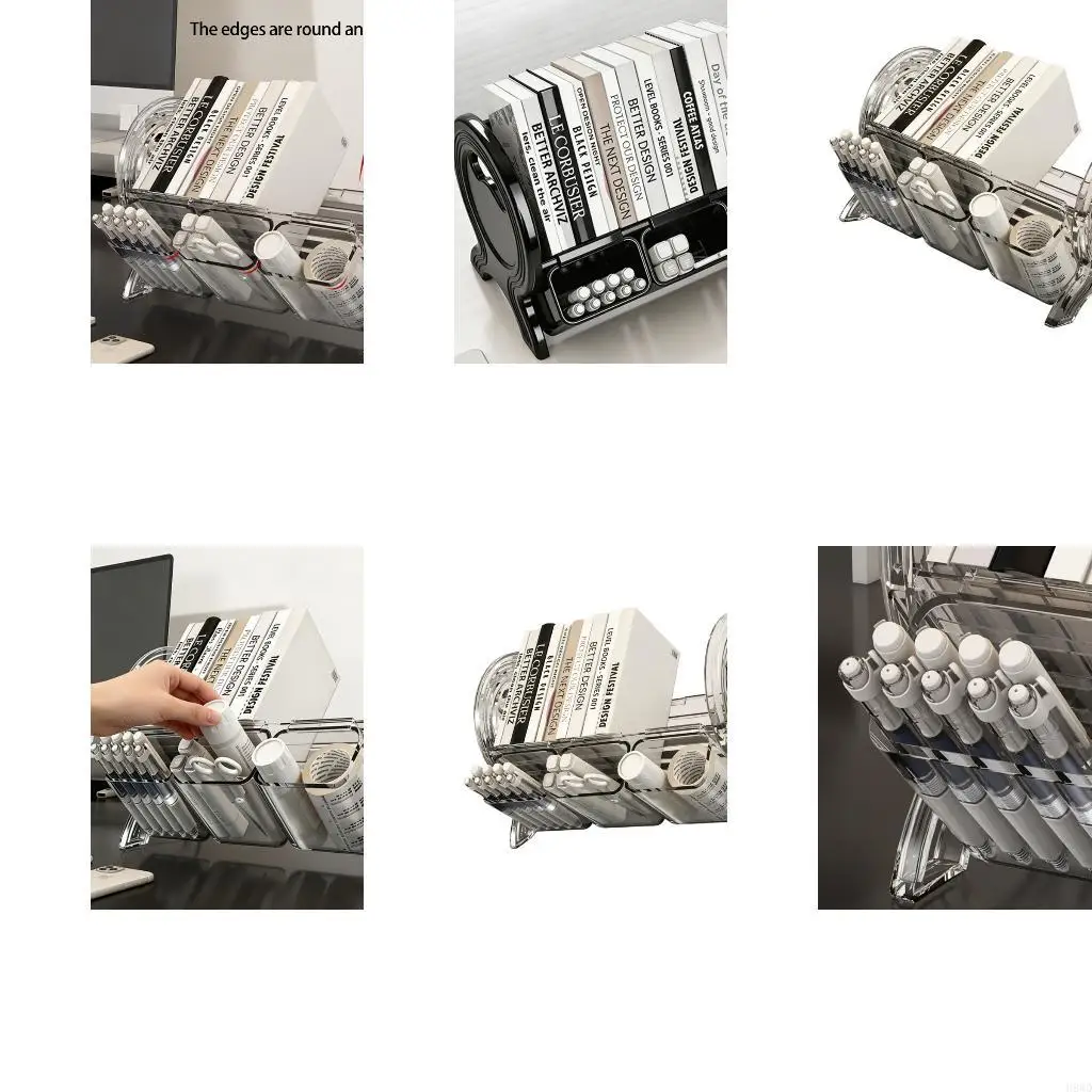 Desktop Acrylic Bookend with Pen Storage Container Multifunctional File Stand For Home Or Office Desk Management H8WD